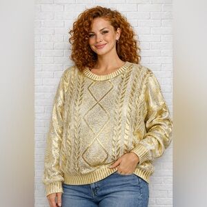 Francesca's Collections Metallic Gold and Cream Sweater